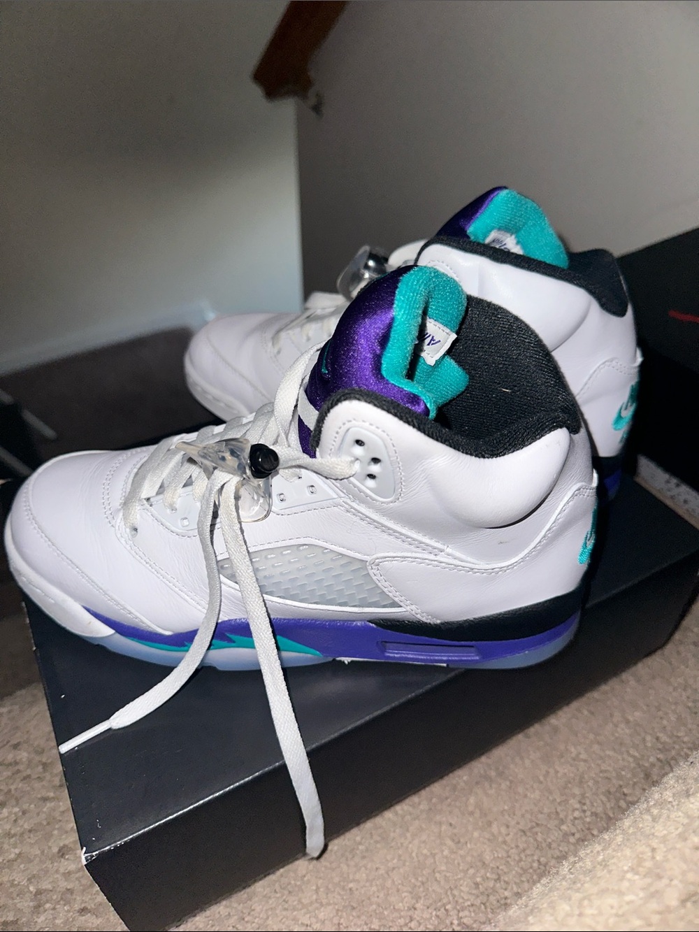 Jordan Kids White Teal Purple Accent Basketball Sneakers